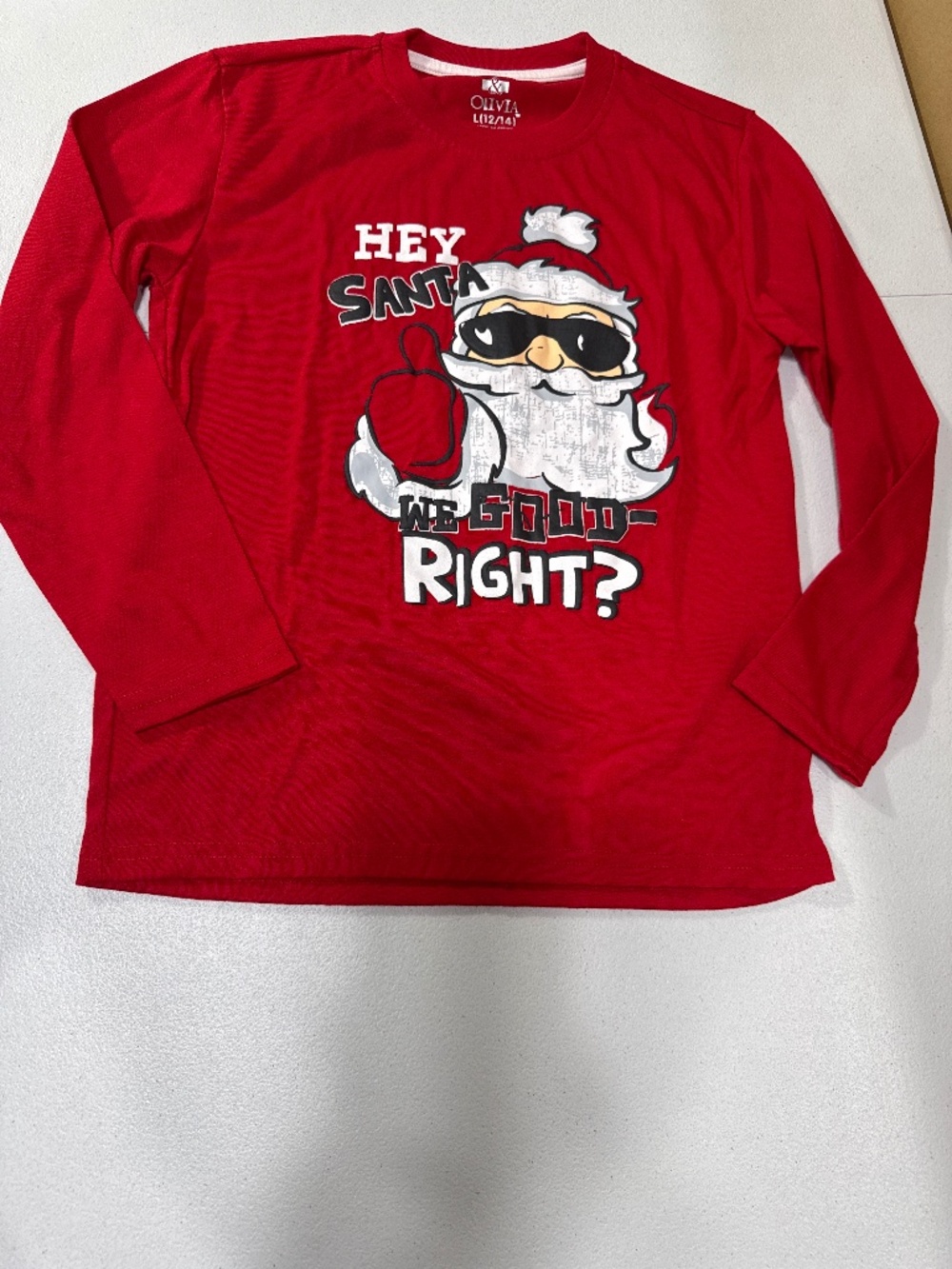 Max & Olivia Pajama Top Santa’s Long Sleeve Pjs Top Boys Size L (12-14)